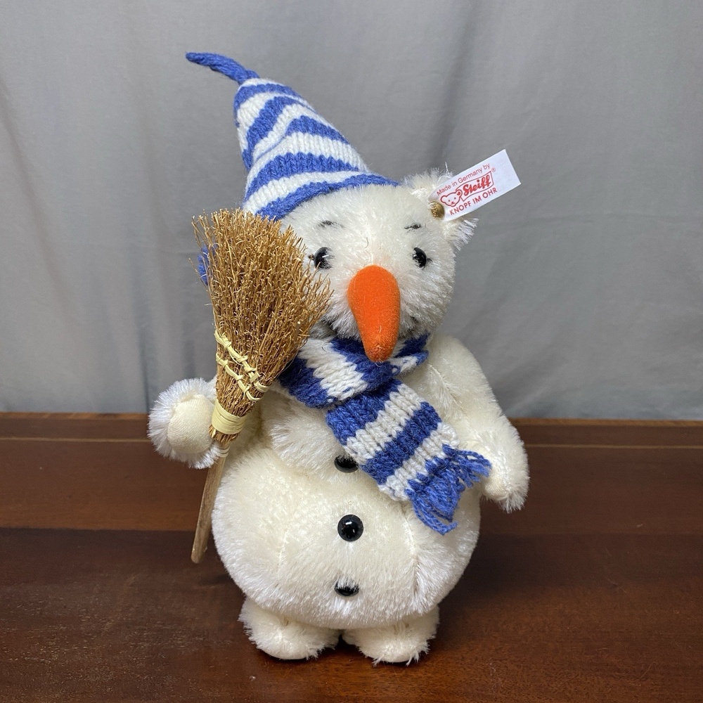 2001 Steiff 8" Mohair Snowman #‎ 670695 Limited Edition of 3000 Blue White Scarf